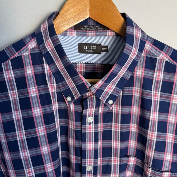 LINCS DC&Co Men's Lightweight Long Sleeve Button Up Shirt Navy/Pink Size X-Large - Picture 5 of 14